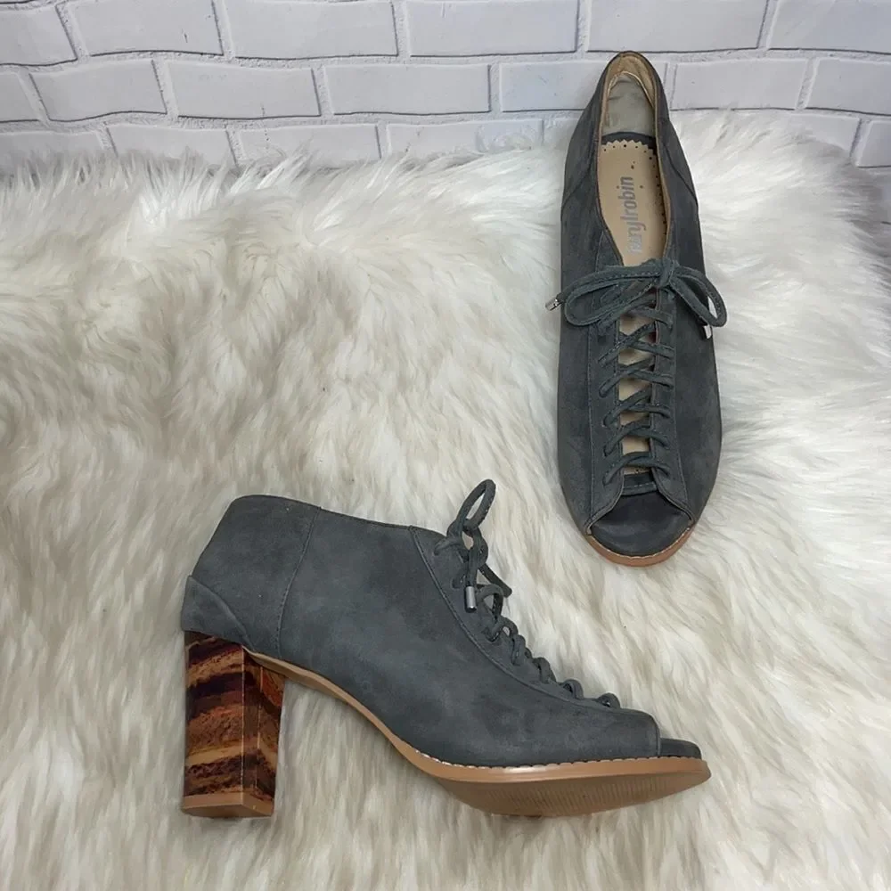 Anthro Farylrobin Suede Lace-Up PeepToe Heels Sz 8